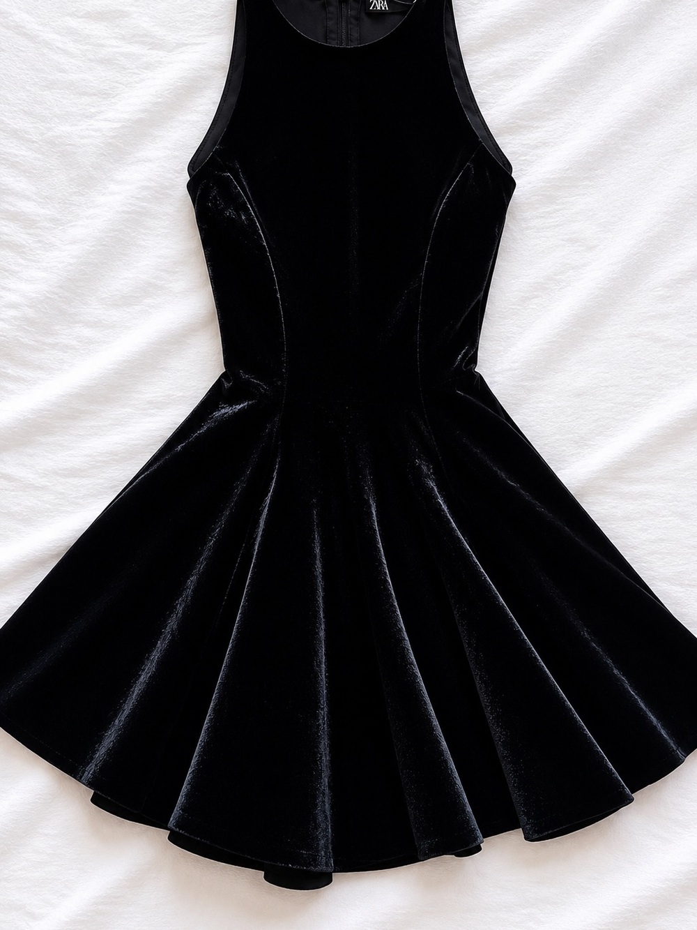 Zara Black Velvet Fit & Flare Cocktail Mini Dress XS